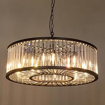 Wellmet 28" Black Drum Crystal Chandelier, 8 Lights Modern Farmhouse Chandeliers for Dining Room, Vintage Ceiling Light Fixture for Bedroom, Foyer, Living Room, Entryway