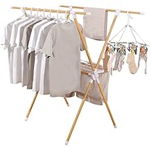 Hershii Foldable Clothing Drying Rack for Hanging Clothes Indoor Outdoor Garment Storage Display Hanger Stand Space Saving Length Extendable Laundry Rail with Collapsible Shelf