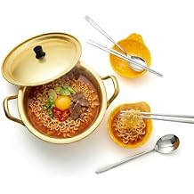 xenoz Korean Ramen Pot Set 2 Person Aluminum Cooking Pot with 2 Bowls Chopsticks Spoon Lightweight Korean Cookware for Noodles Soup Dorm Cooking Made in Korea
