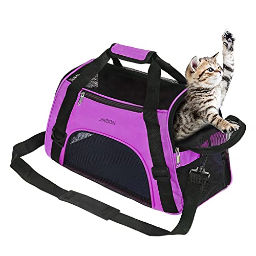 JMOON Cat Carrier Soft-Sided Airline Approved Pet Carrier Bag,Pet Travel Carrier for Cats,Dogs Puppy Comfort Portable Foldable Pet Bag Medium, Purple