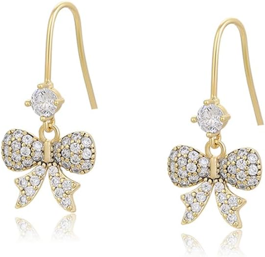 XUPING Gold Bow Earrings Bow Drop Earrings Cute Sparkly Dangle Earrings Cubic Zirconia Jewelry for Women