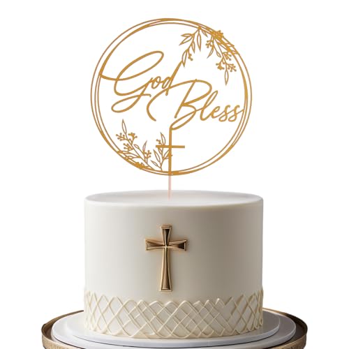 God Bless Baptism Cake Topper - Keepsake Cross Design,for Christening & Holy Communion,Divine Celebration Elegant Cake Decor