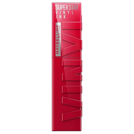 Maybelline Super Stay Vinyl Ink Longwear No-Budge Liquid Lipcolor Makeup, Highly Pigmented Color and Instant Shine, Wicked, Cool Red Lipstick, 0.14 fl oz, 1 Count
