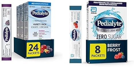 Pedialyte Electrolyte Powder Bundle - Variety Pack (Grape, Strawberry Lemonade, Orange) 24 Packets + Berry Frost Zero Sugar 8 Packets, Hydration Drink Mix for Adults & Kids