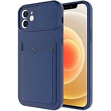 iPhone 12 Kılıf ​Silikon Mat Renkli Kart Bölmeli Cüzdan Kamera Korumalı Kapak Lacivert