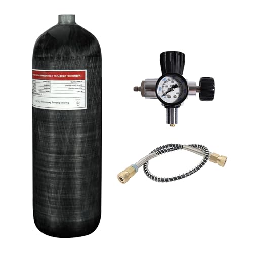 TUXING 4500psi Carbon Fiber Air Tank 6.8L, Adjustable Compressed Air Regulator for Pcp Paintball Tank Cylinder with Pressure Gauge Valve