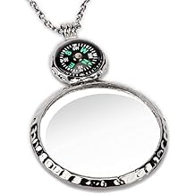 Magnifying Glass Necklace,Jiulory 10x Compass Magnifying Glass Pendant with Mini Compass,Magnifier Necklace Elderly Care Accessory Kids Hiking Camping Magnifier