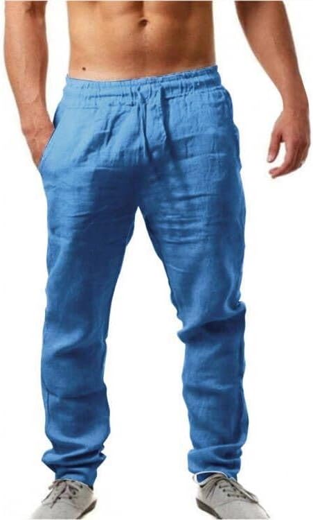 Men's Linen Summer Casual Lightweight Loose Elastic Waist | Comfortable Trousers Elegant Beach Holiday Daily Drawstring Loose Fit Pants, S-5XL