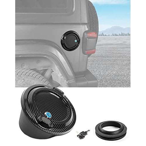JeCar JL Locking Fuel Filler Cover Gas Cap Aluminum Alloy Gas Tank Door Exterior Accessories Compatible with Jeep Wrangler 2018-2024 JL JLU, Carbon Fiber Finish