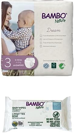 Bambo Nature Premium Baby Diapers, Size 3 + Bambo Nature 99% Biobased Water Wipes - Case of Each