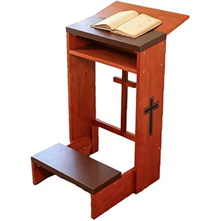 Wooden Prayer Table Prayer Bench Stool Padded Kneeler Shelf Folding Church Table with Shelf and Kneeling Cushions