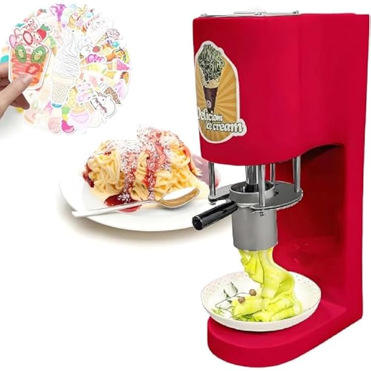 Spaghetti Ice Cream Maker - 80W Gelato Machine with 4 Noodle Shapes for Desserts & Gelato Shops - Versatile Ice Cream Press, Fun Kitchen Gadget, Yellow