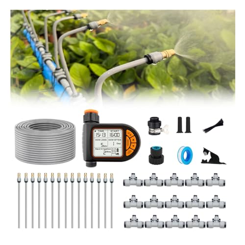Drip Irrigation Kits,Quick Connector Automatic Irrigation System,with Replaceable Bending Dropper,atomizing Copper Nozzle for Watering System for Garden Plant Lawn Patio. Timer