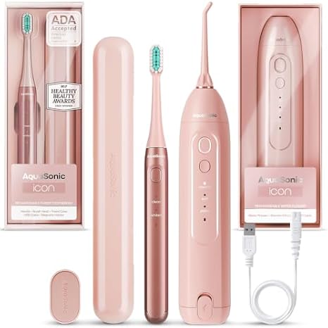 Aquasonic Icon Toothbrush & Water Flosser Bundle (Blush)