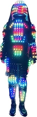 Earthradius Men's LED Light Robot Show Costume Suit with Helmet Optical Fiber Hair for Stage Show, Bar, Nightclub, Party (L)