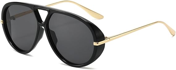 IKANOO Oversized Aviator Sunglasses for Women Men Trendy Large Big Double Bridge Shield 70s Sun Glasses