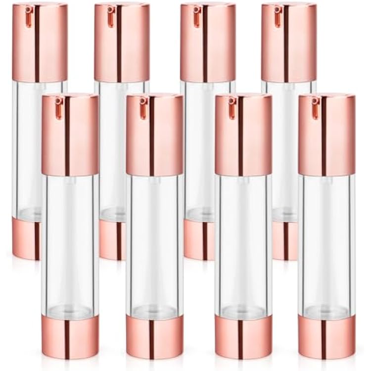8 Pcs 50ml1.7oz Airless Pump Bottles Empty Vacuum Bottle Rose Gold Travel Size Cosmetic Containers for Liquid Foundation Lotion Moisturizer Shampoo Make Up