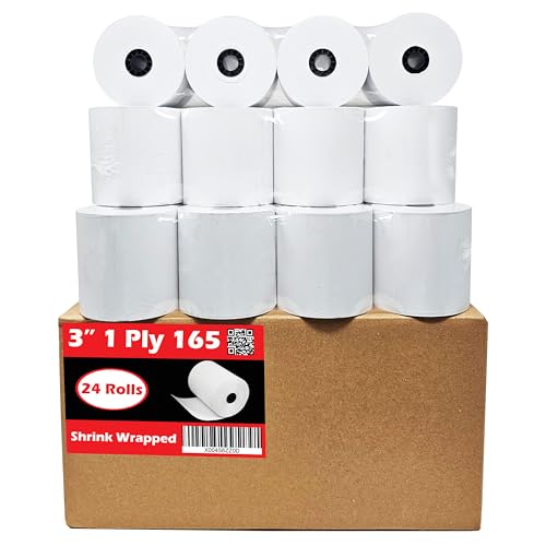 3 x 165 1ply Bond Receipt Paper Rolls for Kitchen Impact Printers TMU200 SRP275 Star SP700 Suitable For Printing Kitchen Tickets and Order Receipts 24 Rolls Per Case