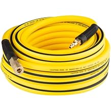 SANFU Hybrid Air Hose 3/8ID x 50FT, 300PSI Durable, Lightweight, With 1/4 Premium Brass Coupler and Plug, Bend Restrictors, Yellow&Black(50)