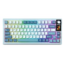 FKZ LT75Pro Wireless Mechanical Keyboard with Color Screen&amp;Knob,75% Hot Swappable Pre-lubed Switch Gasket Mount Custom RGB Gaming Keyboard BT5.02.4GType-C Wired NKRO Creamy Keyboard Lake-Blue
