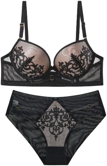 Women's Floral Lace Lingerie Set, 2 Piece Bra and Panty, Embroidered