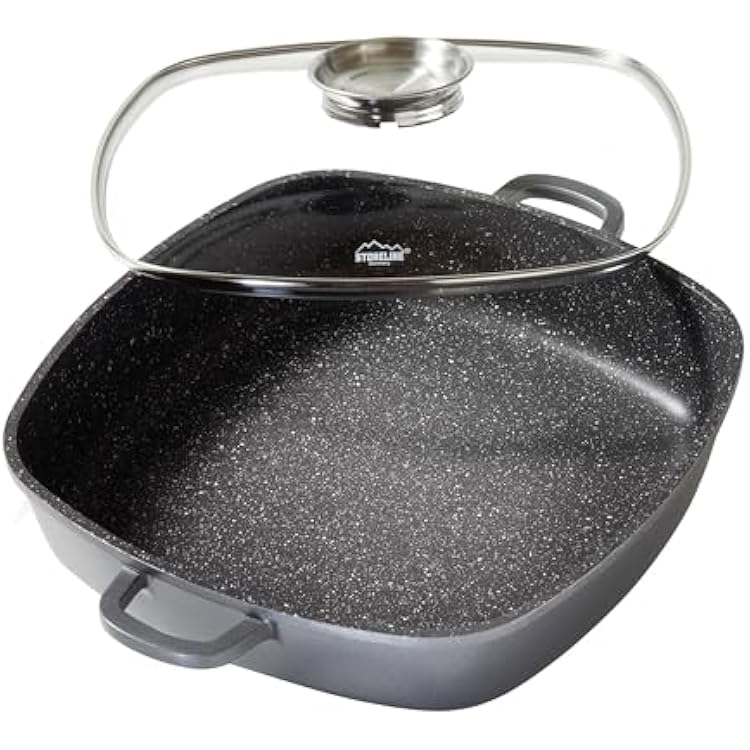 STONELINE 14279 Square Pan 32 cm Height 7.6 cm Die-Cast Aluminium with Aroma Glass Lid