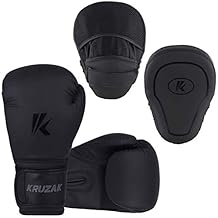 Kruzak Matte Black Boxing Gloves and Pads, Boxing Gloves Training Set for Kickboxing and Muay Thai MMA Training - Boxing Kit for Adults with Punching Pads for Martial Arts and Karate