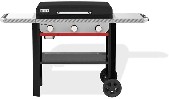 Weber Slate 28" Rust-Resistant Griddle for Outdoor Cooking, 3 Burners Liquid Propane, Black - Pre-Seasoned Carbon Steel, 500F+ Heat