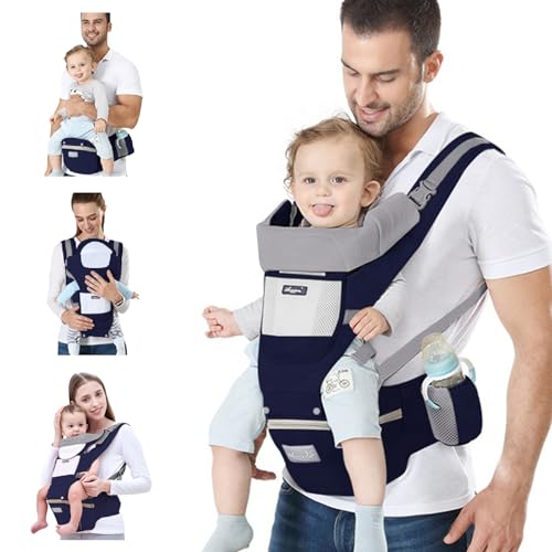 Baby Carrier Newborn to Toddler Baby Wrap Carrier with Hip Seat Kangaroo Carrier Toddler Infant Baby Holder for Men Women Dad Mom Dark Blue