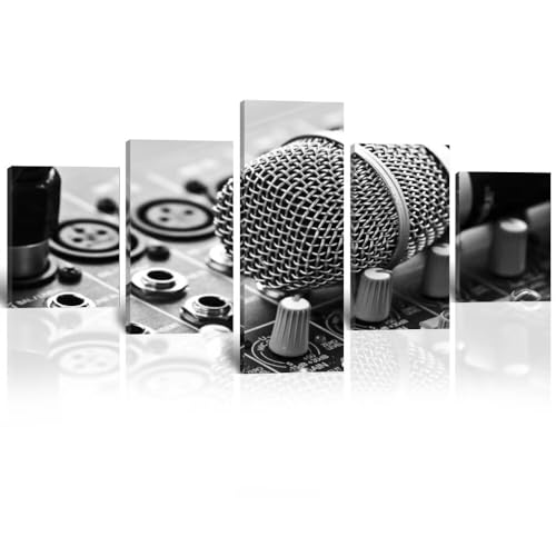 Wall HDQ Music Canvas Wall Art 5 Piece Microphone Pictures DJ Wall Decor Musical Equipment Print Painting for Music room Recording Studio Living Room Bedroom Decor Gifts for Musician 50 Wx24 H