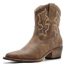 GLOBALWIN Cowboy Boots For Women Cute Cowgirl Boots Women's Western Boots With Embroidery Side Zipper Chunky Heel