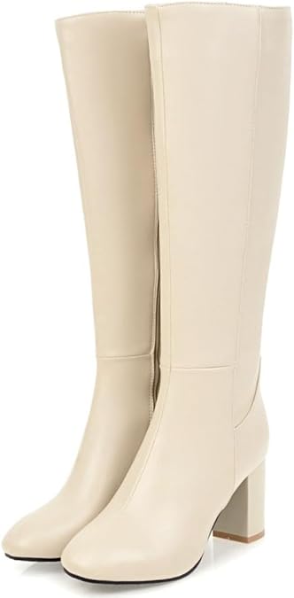 Uniquelly Womens Knee High Boots Chunky Heel Square Toe Side Zipper Vintage Riding Boots Retro Fashion Cowboy Boots