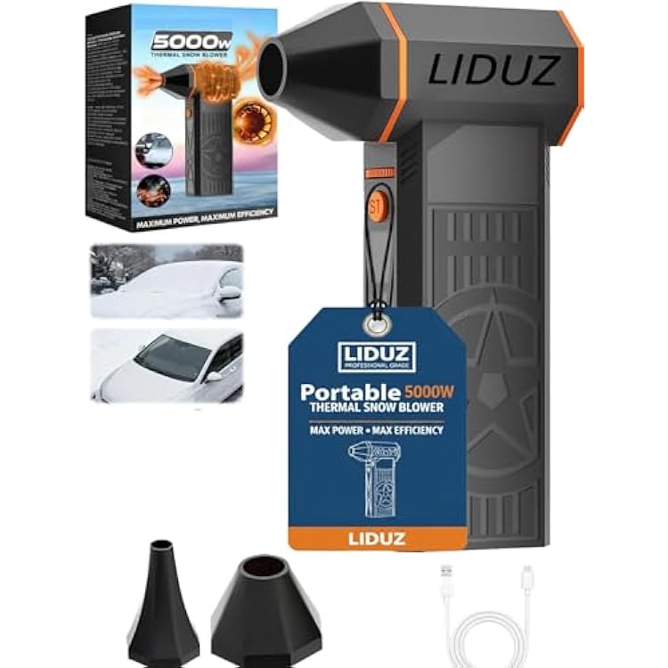 2026 Upgrade Portable Thermal Snow Blower, 5000W Mini Hot Air Turbo Blower with High-Speed Turbine, 50-Minute Runtime for Car Windshield Defrosting, Snow & Ice RemovalSet3