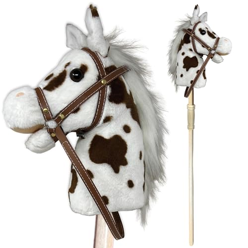 Nature Bound Stick Horse | Plush Handcrafted Hobby Horse | Stick Pony Provides Fun Pretend Play for Toddlers & Preschoolers | Handsewn, Wood, Sound Effects | Pinto Style