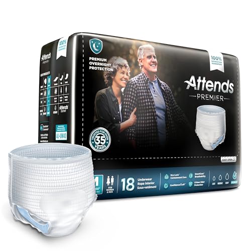 Attends Premier Adult Incontinence SmartCool Underwear, Medium 36-44, [72 Count] - Overnight Absorbency for Men and Women, Disposable Pull-On Diapers with Tear-Away Sides, ALI-UW20