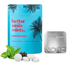 NOOZ Better Smile Mints 180 Count | Oral Health & Fresh Breath Support | Gum & Teeth Care, pH Balance | Sugar-Free, Aspartame-Free | Peppermint Flavor | Includes Premium Refillable Tin