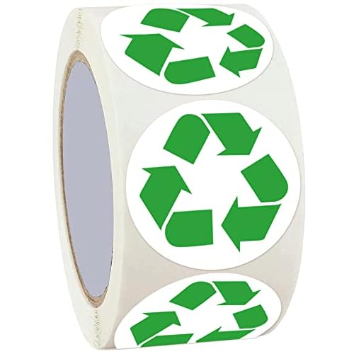 Pop Resin 1.5 Inch Recycle Logo Stickers Round Recycling Symbol Labels Self Adhesive Indoor and Outdoor Stickers 500 Per Roll