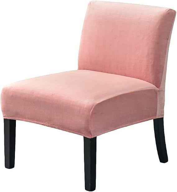 Armless Accent Chair Covers, Stretch Armless Chair Slipcover Velvet Armless Chair Covers Furniture Protector for Living Room Bedroom (Pink)