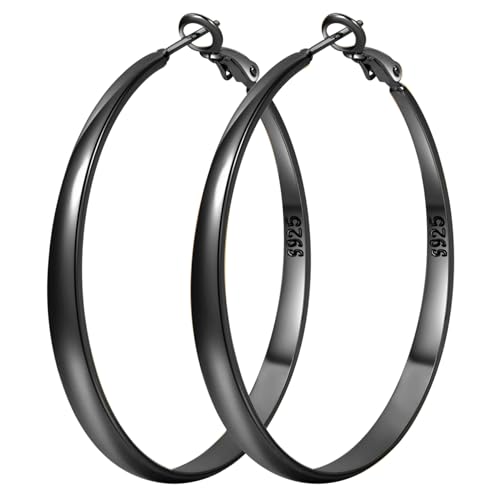 PABBEU Sterling Silver Hoop Earrings for Women - Large Hypoallergenic Thin Oversize Big Hoops - S925 Hypoallergenic