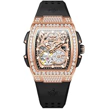 OUPINKE Men's Automatic Self Winding Mechanical Wrist Watch Roman Numeral Scale Male Watch Two Tone Stainless Steel Strap Diamond Luxury Business Luminous Waterproof Watch