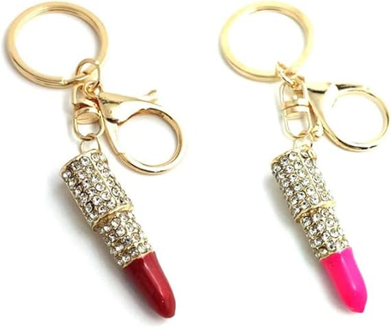 Jilukibo Crystal Charm Lipstick Keychain for Women, Cute Rhinestone Purse Bag Pendant Keyring Pouch Makeup Christmas Gift for Girl Lady (2 Pack)