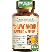 Ashwagandha Capsules for Energy, Mood and Joint Health All-in-One Formula with Ashwagandha, Turmeric, Ginger Root & Black Pepper for Enhanced Absorption Ashwagandha for Women & Men 60 Count