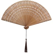 DOITOOL Handheld Bamboo Folding Fan for Women: Foldable Chinese Japanese Vintage Bamboo Silk Fans Wooden Folding Fans for Summer, Performance, Wedding and Home Decoration (Brown)