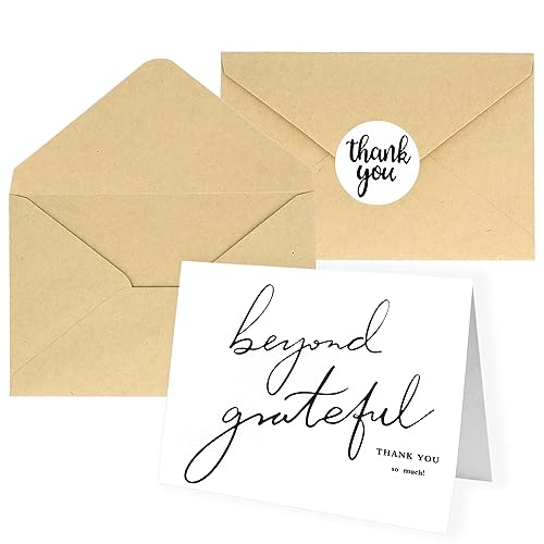 20 Pack Beyond Grateful Thank You Cards with Kraft Envelopes, 4x 6 Minimalistic Thank You Notes Blank Inside with Stickers for Baby Shower Wedding Birthday Small Business Bridal Shower Funeral