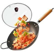 Nonstick Wok,Carbon Steel Wok 12.8-Inch Pan with Glass Lid,Woks & Stir-Fry Pans for Frying Electric,Induction,Gas Stoves Cooking