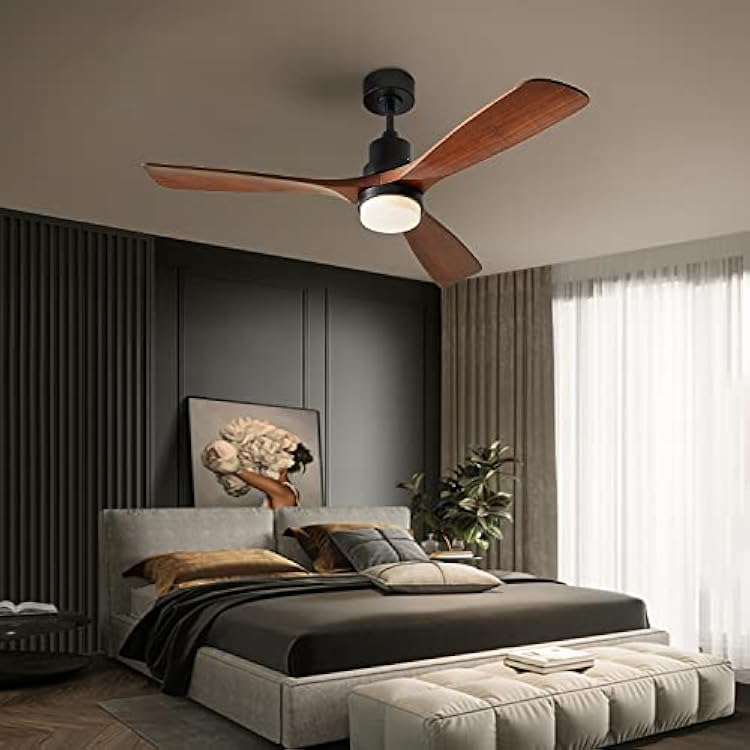 Ceiling Fans with Lights, 60 Wood Ceiling Fan with Remote Control, 3 Walnut Fan Blades Reversible Quiet DC Motor 6 Speeds Timing Farmhouse Ceiling Fan for BedroomLiving RoomStudyPorch