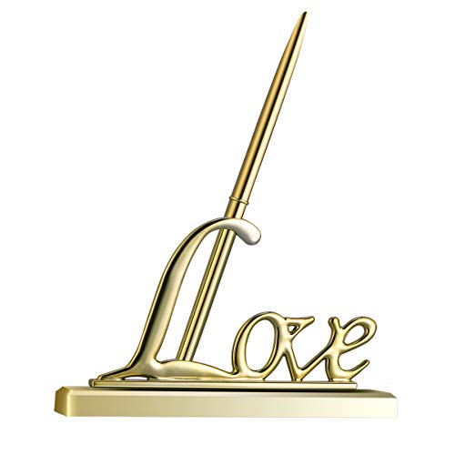 Nuobesty Wedding Pen Set with Gold Plated Love Holder Decorative Metallic Signing Pen for Guest Book Engagement and Party Accessory 6.41X5.51X3.26In