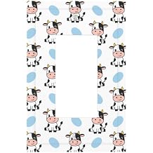 1 Gang Single Rocker Cartoon Cows Blue Oval Decorative Light Switch Cover - GFCI Outlet Wall Plate for Bathroom Bedroom 5X3 Inch