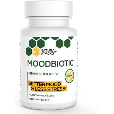 NATURAL STACKS MoodBiotic Probiotics for Women & Men - Probiotic Lactobacilli Supplement w 6 Billion CFU for Better Mood, Stress Management, Improved Cognition & Gut Health 30ct - wCerebiome