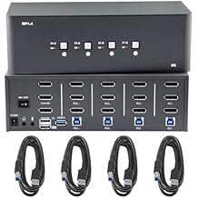 KVM Switch 3 Monitors 4 Computers, 8k Displayport Switch with USB 3.0 Cable, Jack, 4 Computers Share a Set of Keyboard, Mouse, Support Windows/Mac/Linux (Triple Monitor)